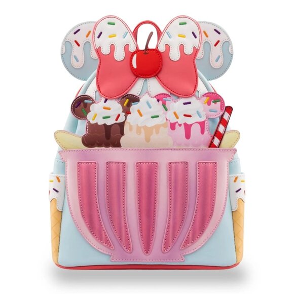 VERY RARE Disney Loungefly Minnie Mouse Sweet Treats Ice Cream Mini Backpack NWT - Picture 1 of 15